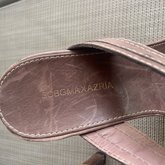 BCBG MaxAzria Brown Leather Slides Sandals Heels - Picture 6 of 10